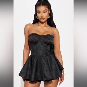 NWT Beau Satin Corset Bloomer Mini Dress - Black